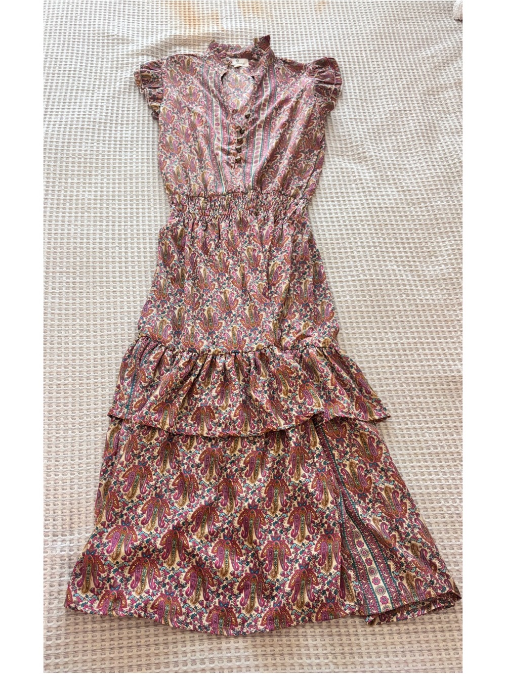 Perry Walker Tiered Paisley Midi Dress